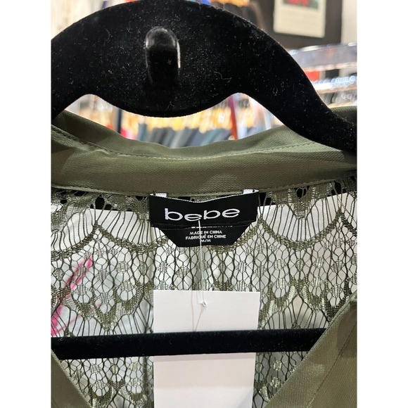 Vintage Y2K bebe Army Green Lace Back Button Down Blouse Size Medium - Picture 4 of 8